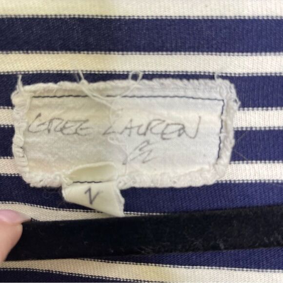Greg Lauren Mixed Media Denim Stripe Asymmetric Shirt - Picture 3 of 6